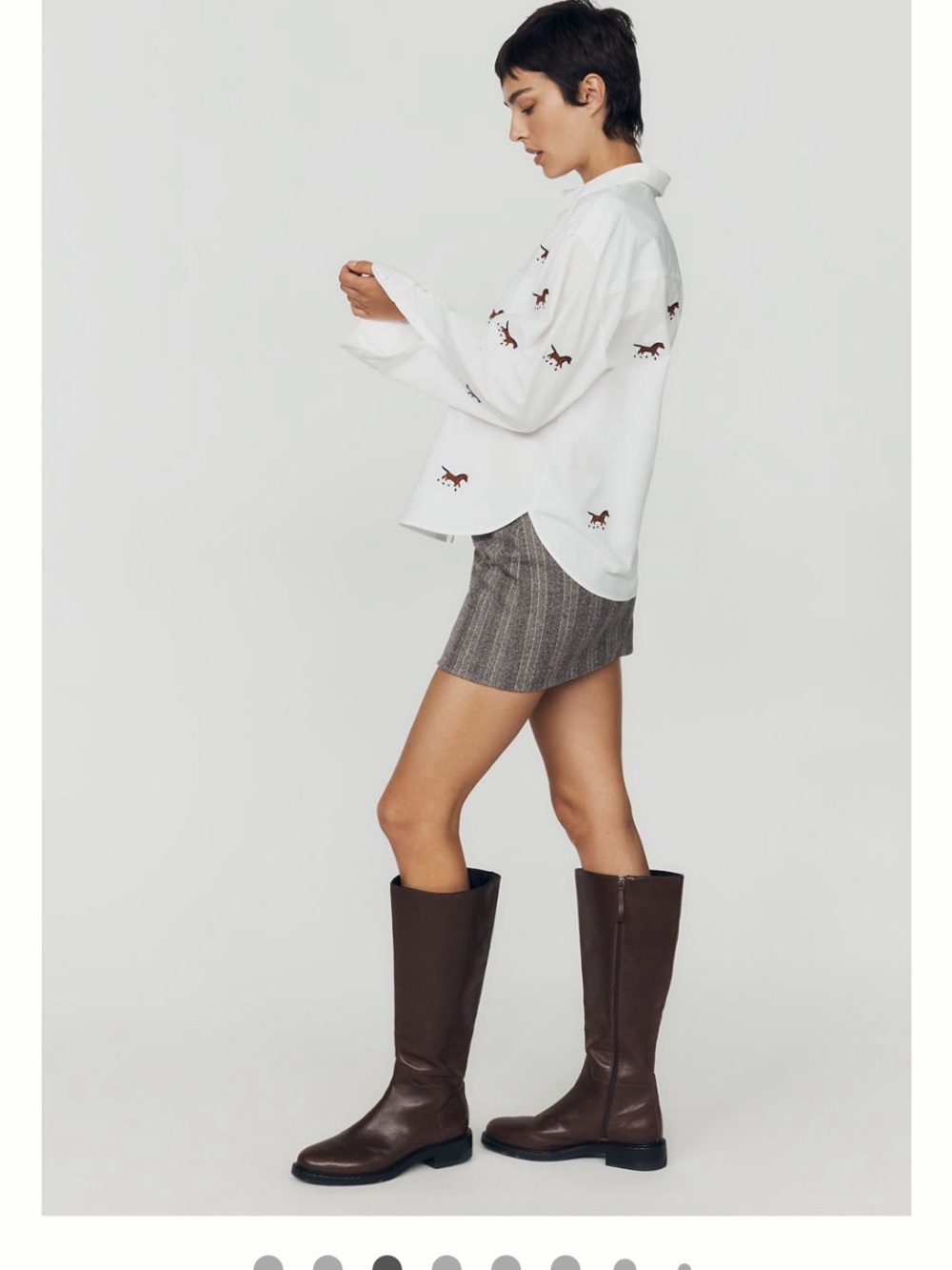Maeve White Button-Down Shirt with Brown Horse Embroidery - Picture 3 of 7